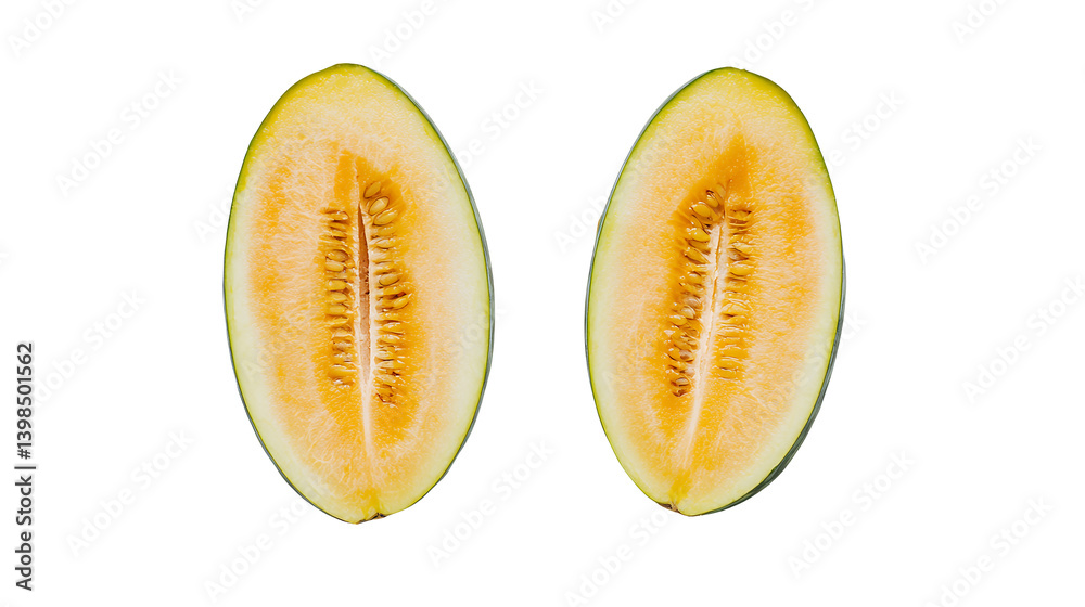 a melon cut in half on a transparent background, PNG image, PNG file, Generative art. a melon cut in half on a transparent background, PNG image, PNG file, Generative art.