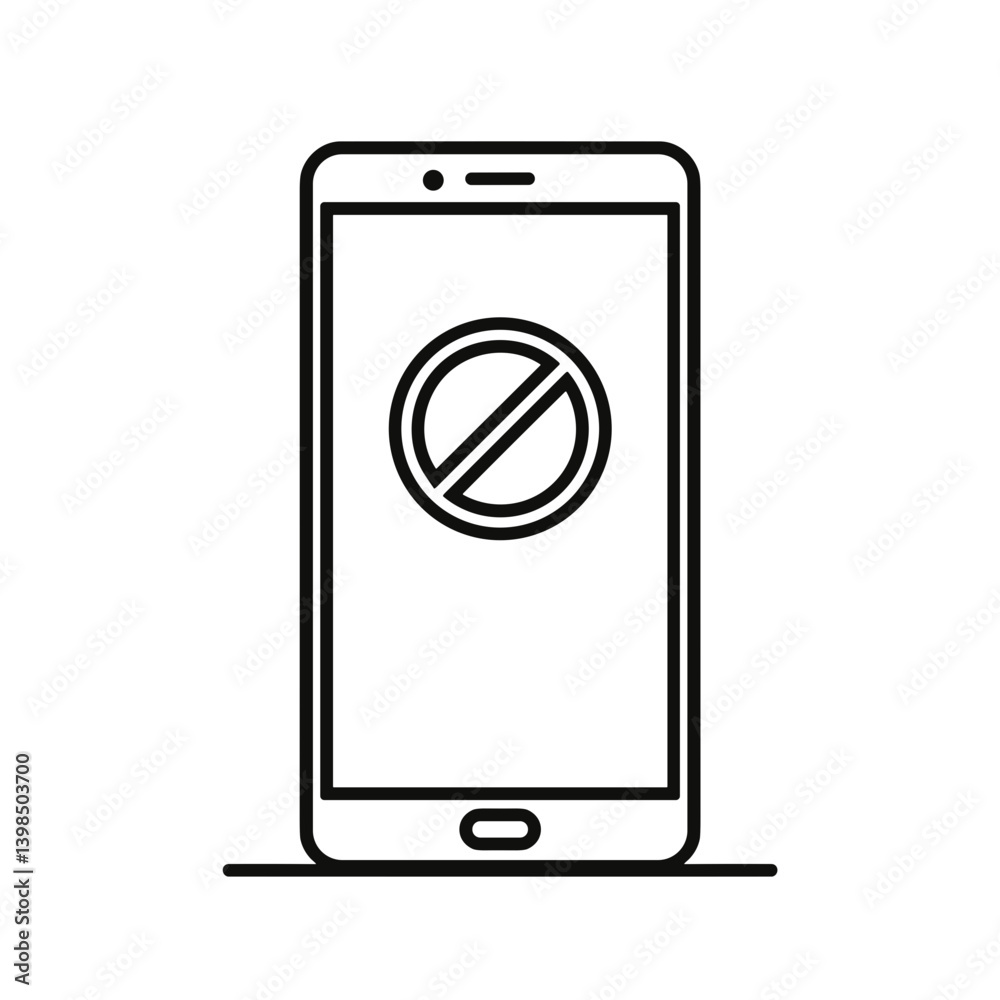 Smartphone with Prohibition Icon in Minimalist Style Smartphone with Prohibition Icon in Minimalist Style