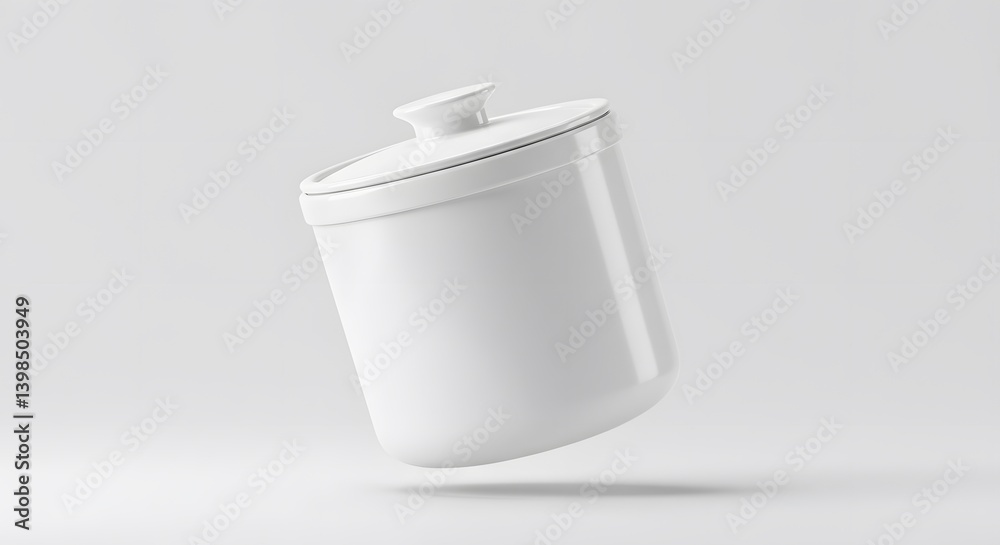 A Sleek White Ceramic Jar with Lid Ideal for Storage Mockup Against a Neutral Background A Sleek White Ceramic Jar with Lid Ideal for Storage Mockup Against a Neutral Background