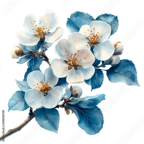 Pear Blossom flower, watercolor illustration, isolated on a white background.

