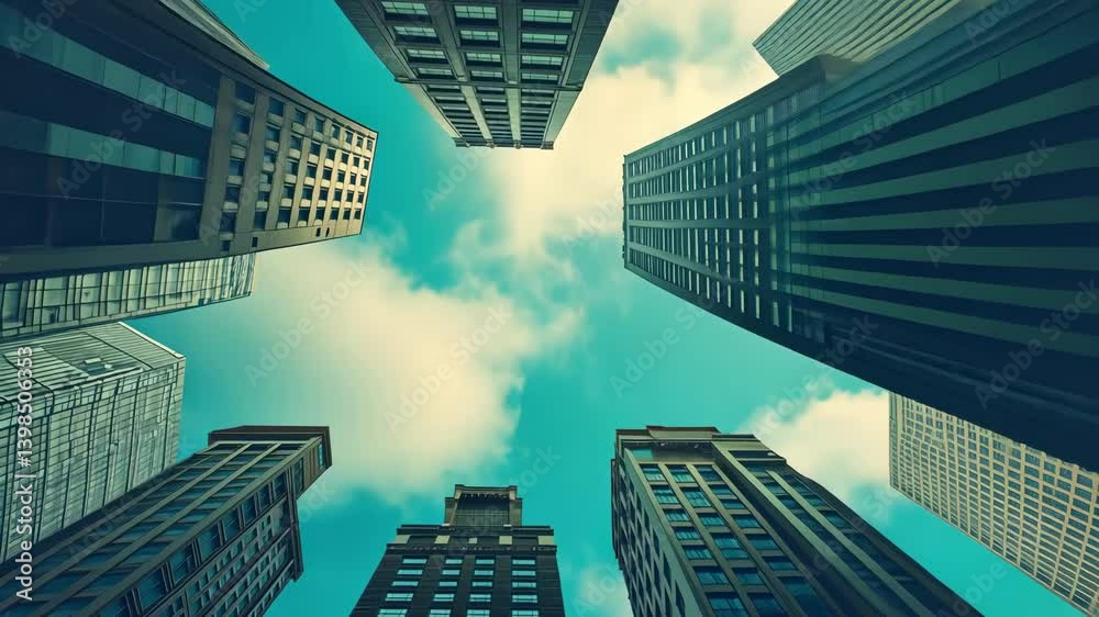 Tall buildings frame the sky in this upward perspective shot, emphasizing scale, architecture, and urban geometry.
Tall buildings frame the sky in this upward perspective shot, emphasizing scale, architecture, and urban geometry.