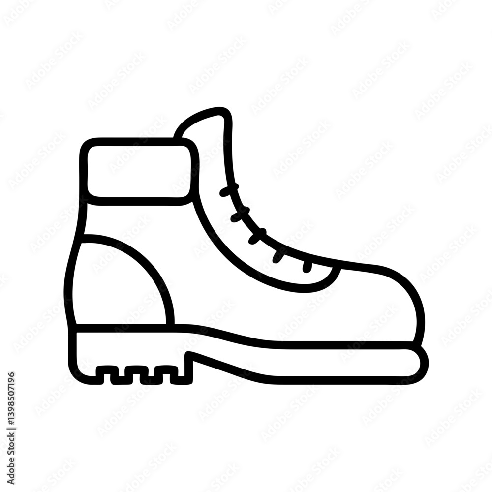 Hiking boot vector icon illustration: outdoor footwear, trekking, camping, adventure, shoes, line art Hiking boot vector icon illustration: outdoor footwear, trekking, camping, adventure, shoes, line art