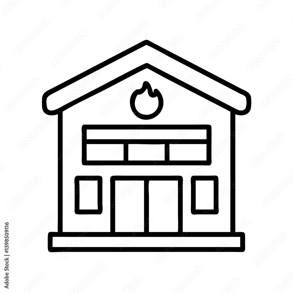 Fire station building outline vector icon emergency service firehouse station rescue department vector Fire station building outline vector icon emergency service firehouse station rescue department vector