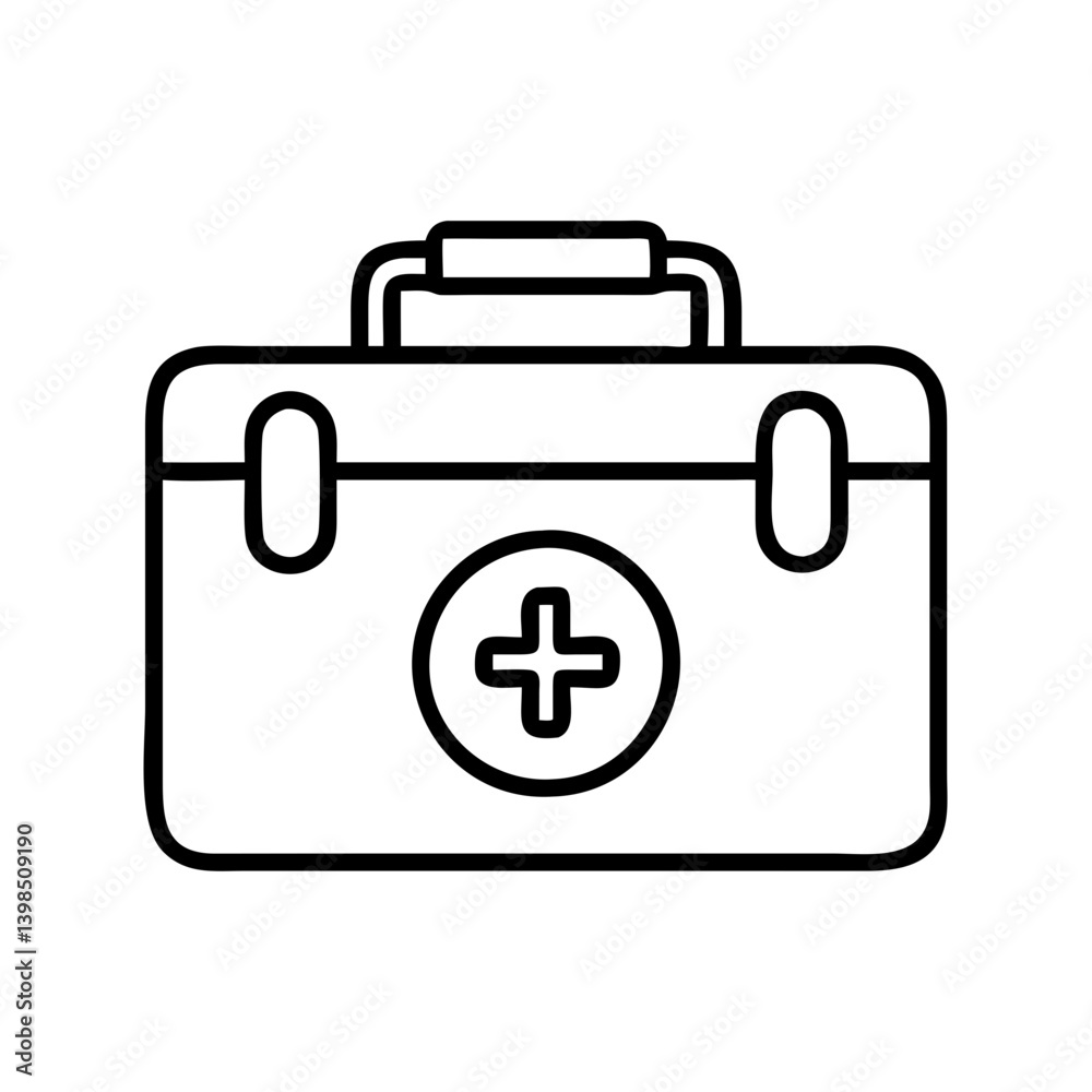 First aid kit vector outline illustration, medical emergency box, healthcare equipment concept icon First aid kit vector outline illustration, medical emergency box, healthcare equipment concept icon