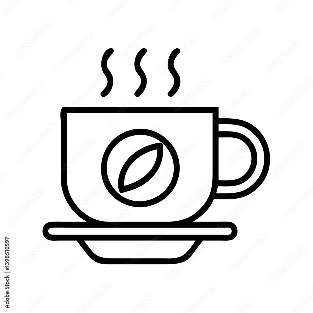 Coffee cup icon vector illustration hot coffee drink with coffee bean logo on cup for cafe menu Coffee cup icon vector illustration hot coffee drink with coffee bean logo on cup for cafe menu