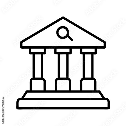 Search bank building icon for financial institution research and investment analysis data search