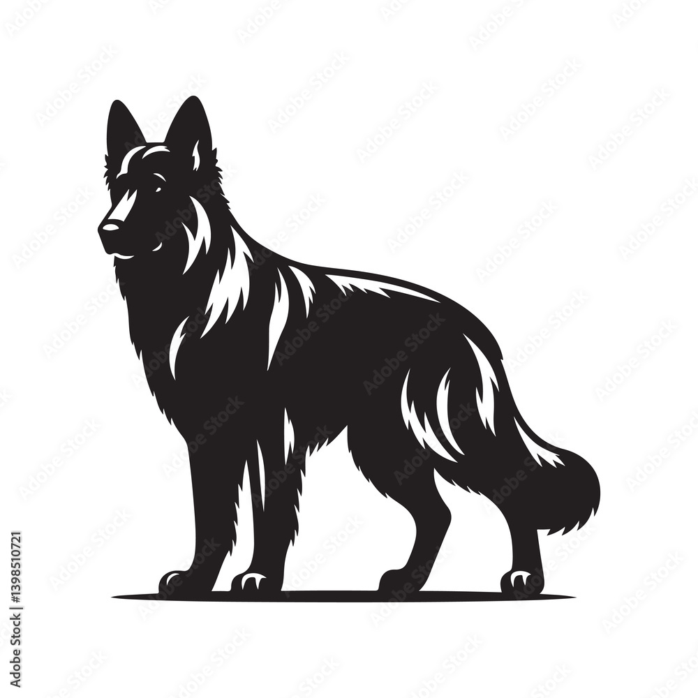 Obraz premium Vector silhouette of a German Shepherd, Dog illustration, Dog art, Dog drawing, Pet Animal Silhouette. 