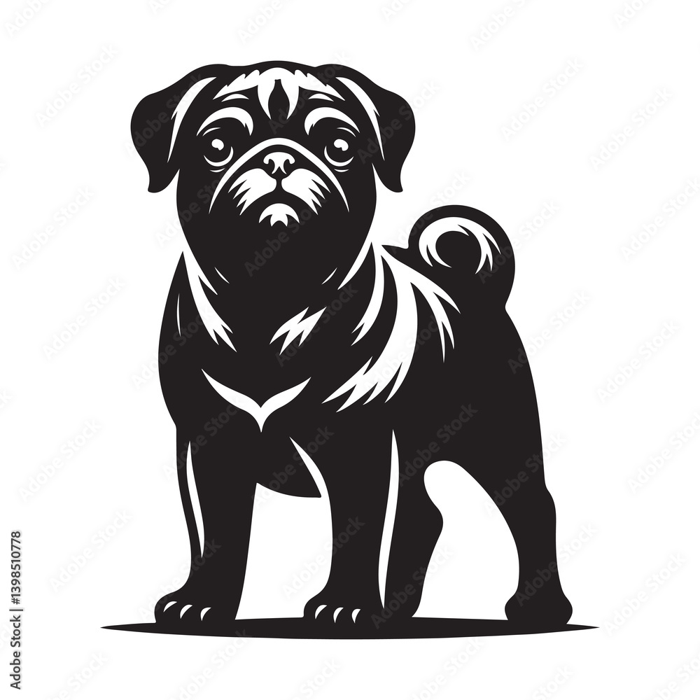Fototapeta premium Vector silhouette of a Bulldog, Dog illustration, Dog art, Dog drawing, Pet Animal Silhouette.