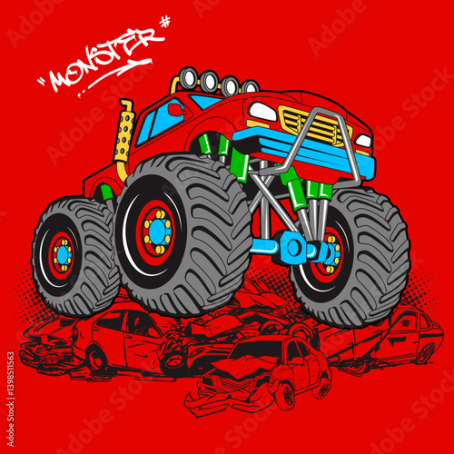 Monster Truck collection, vector illustration