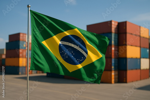 Brazil Flag at Shipping Port