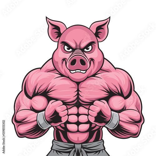pig mascot vector illustration muscular pig design