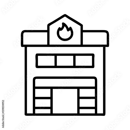 Fire station building vector outline illustration emergency services firehouse station icon design