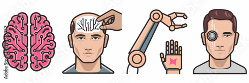 Vector icon set of futuristic human-machine interaction concepts