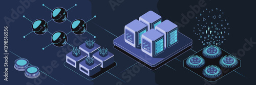 Isometric icon set of quantum computing and AI models with futuristic designs – Great for AI research, theoretical computing, or next-gen technology content.