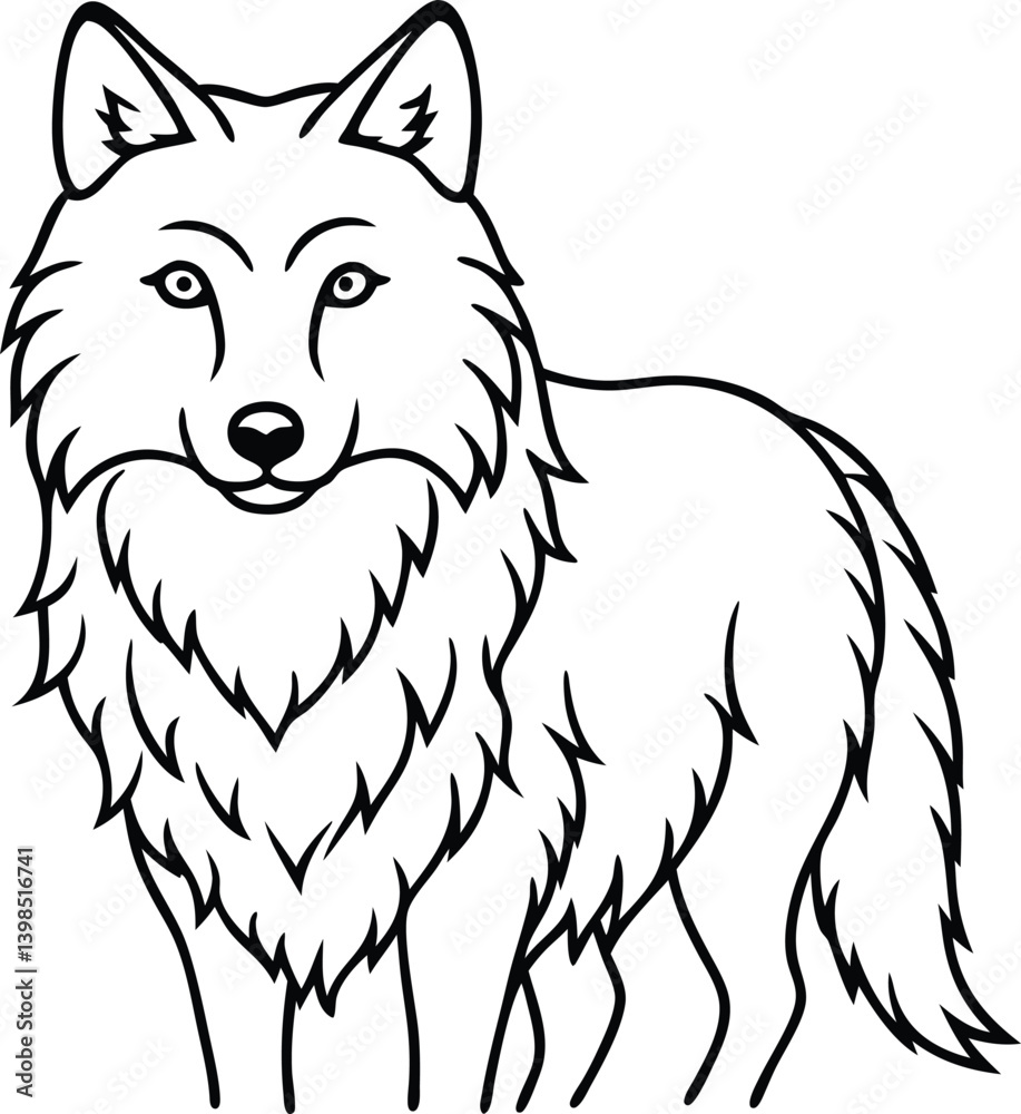 Fototapeta premium Detailed Wolf Line Art Drawing for Coloring and Artistic Projects