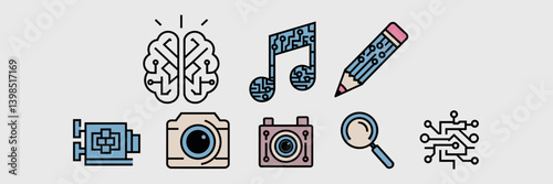 AI-powered creativity and generative technology icons set