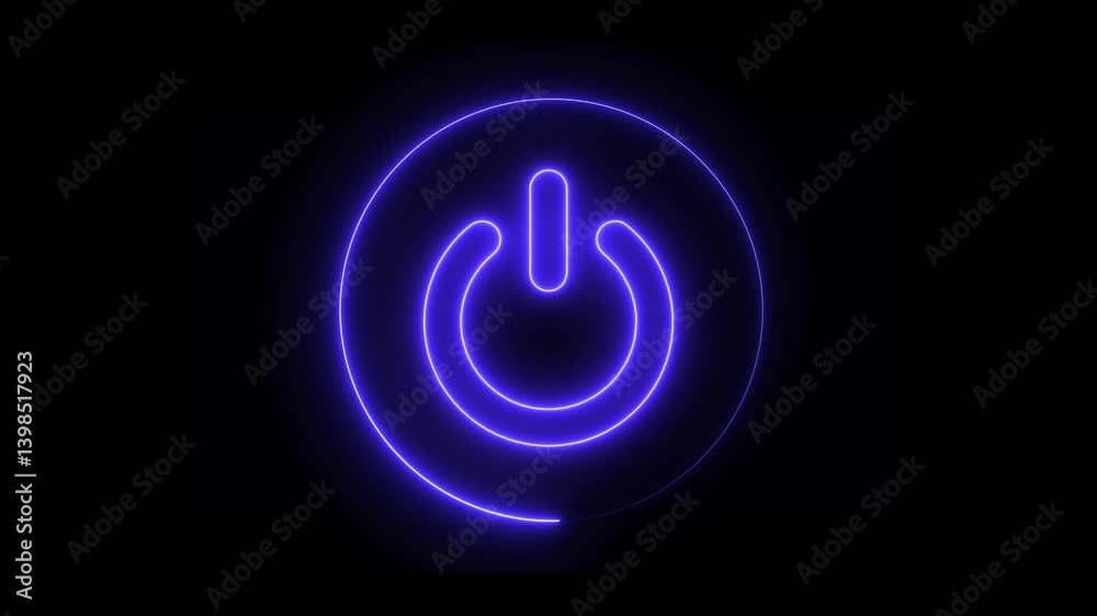 Red Neon power reset button sign animation Neon glowing power button icon animated on a black background ,The appearance of neon symbol power neon glowing power button icon animation 4K. Neon light p