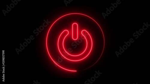 Red Neon power reset button sign animation Neon glowing power button icon animated on a black background ,The appearance of neon symbol power neon glowing power button icon animation 4K. Neon light p