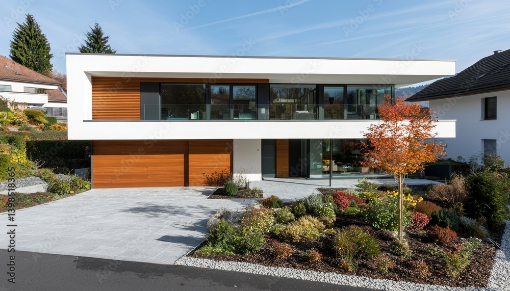 Fototapeta premium Modern house exterior, landscaped yard