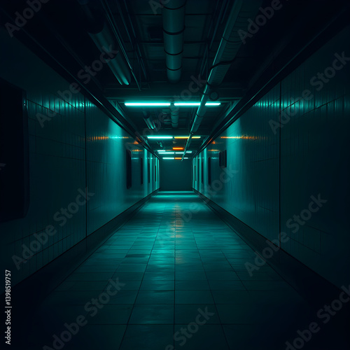 dark liminal space corridor, dystopian style, 3d render 