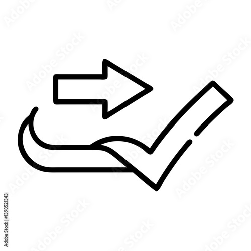 Checkmark combined with an arrow indicating confirmation and direction on a white background 