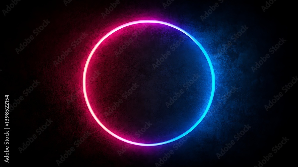 Neon Circle with Glowing Frame, and Dark Background. Neon Circle with Glowing Frame, and Dark Background.