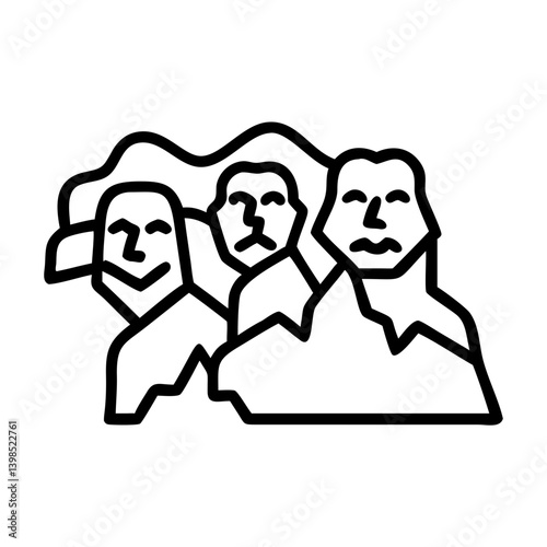Mount rushmore national memorial icon vector, famous presidents sculpture landmark drawing line art