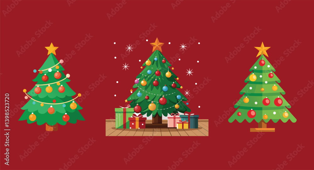 Christmas tree surrounded by presents on white background