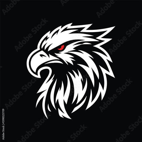 Fierce Eagle Head Logo – Black and White Vector Mascot Illustration with Tribal Style Design