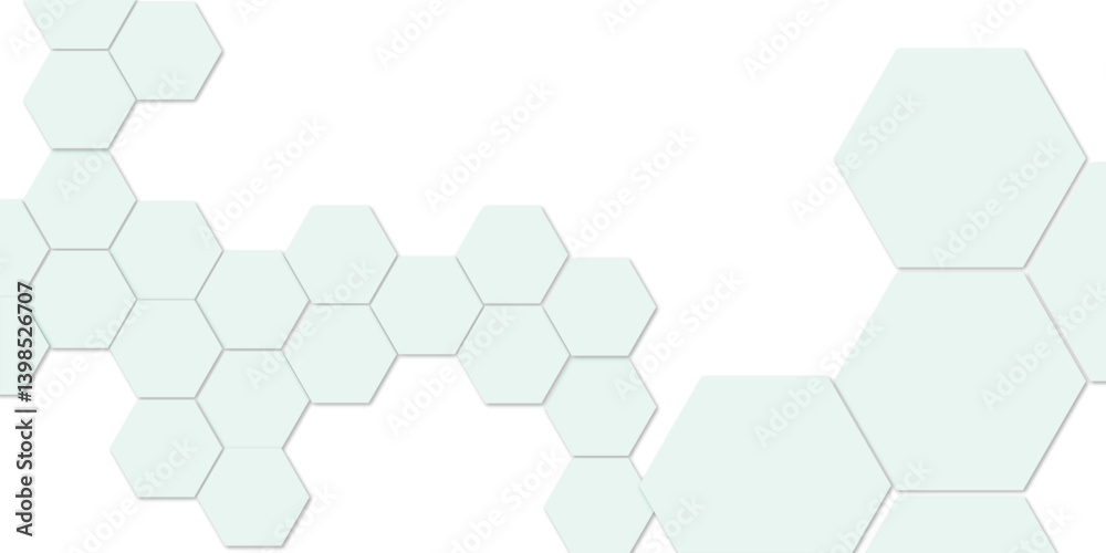 Fototapeta premium Abstract white hexagon vector wallpaper with hexagon grid realistic geometric mesh cells texture minimal futuristic medical concept hexagon on transparent background.