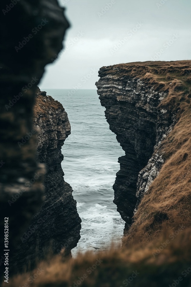 Sea seen through rock formation against sky