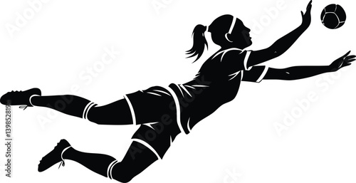 Female Handball Player in Action – Jump Shot Silhouette of Woman Athlete – Women’s Sports Vector Art