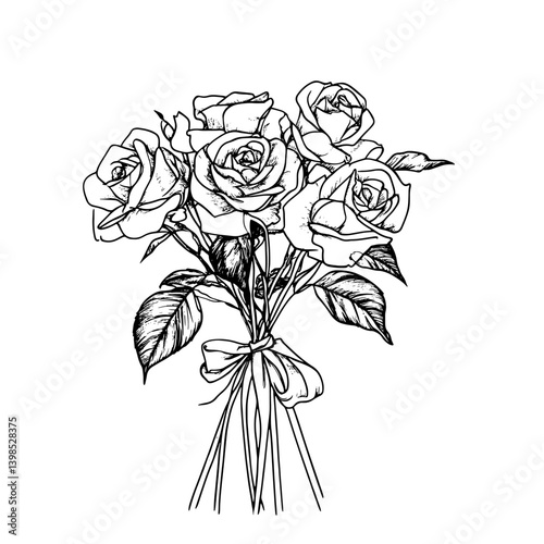 Beautifully illustrated vector artwork featuring a black and white bouquet of roses. Perfect for romantic themes, greeting cards, or floral designs, showcasing timeless elegance.