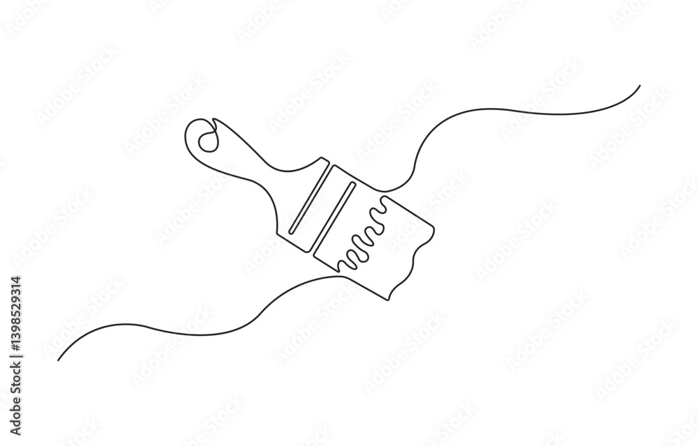 Obraz premium Paint brush outline drawing illustration. one continuous line drawing of painter brush, Isolated on white background.