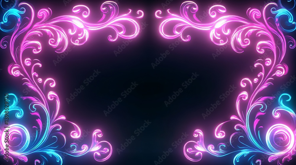 Neon Floral Frame with Dark Background. (5) Neon Floral Frame with Dark Background. (5)