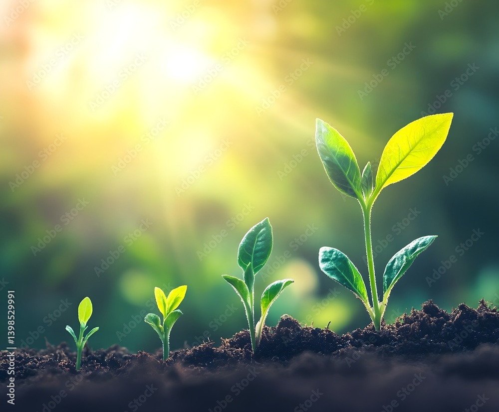 New sprouts grow from the ground and represent growth and new beginnings. New sprouts grow from the ground and represent growth and new beginnings.