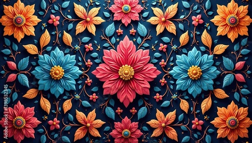 Wallpaper Mural Intricate floral textile design, repeating motif , floral, art, nature Torontodigital.ca