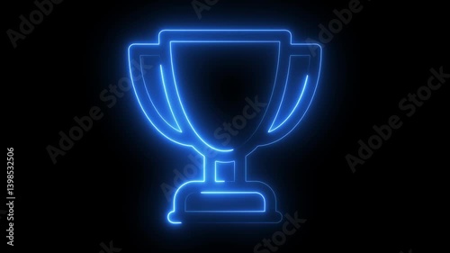 Glowing neon line Award cup icon isolated on black background. Winner trophy symbol. Championship or competition trophy. Sports achievement sign. Victory triumph of person, congratulation on trophy 