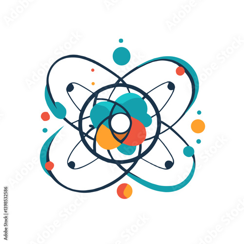 Stylish certified lab logo featuring an abstract atomic structure with vibrant colors