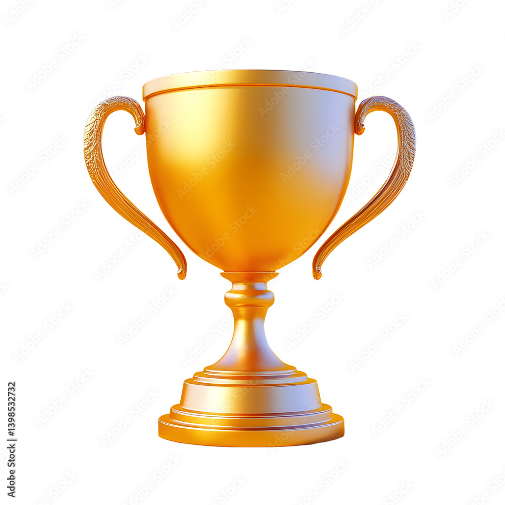 3d realistic golden trophy cup. Cartoon illustration icon on isolated background.