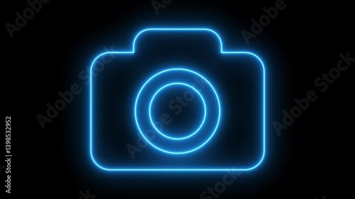 glowing neon camera icon isolated , recording, and film themes. Social media video camera icon for app. camera frame pictogram photograph animated 