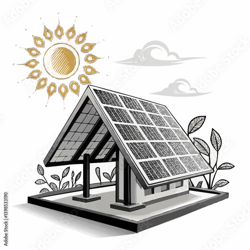 Solar panel vector icon absorbing sunlight representing renewable energy