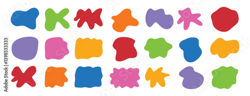 Organic shape abstract colorful isolated elements set. irregular round blot form graphic shape collection