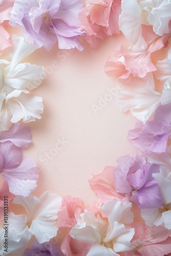 Light and dreamy floral border with floating pastel petals