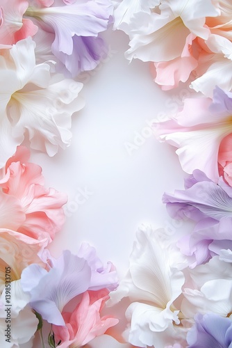 Soft pastel floral frame with pink, lavender, and white petals