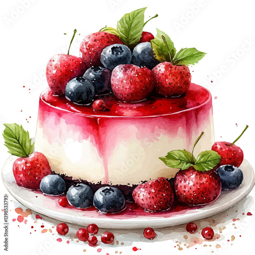Panna Cotta, watercolor illustration, isolated on a white background.


