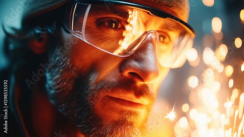 Wallpaper Mural A skilled welder is illuminated by bright sparks as he works on a metal project with focus. Torontodigital.ca