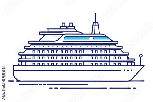 Large Cruise Ship Vector on the Ocean with Decks