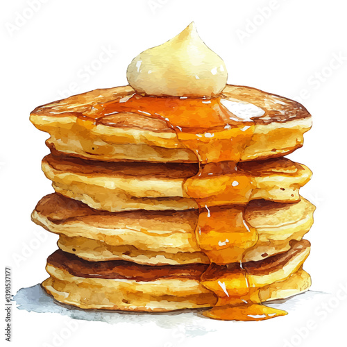 Pancakes, watercolor illustration, isolated on a white background.

