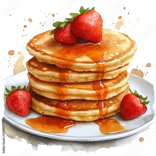 Pancakes, watercolor illustration, isolated on a white background.

